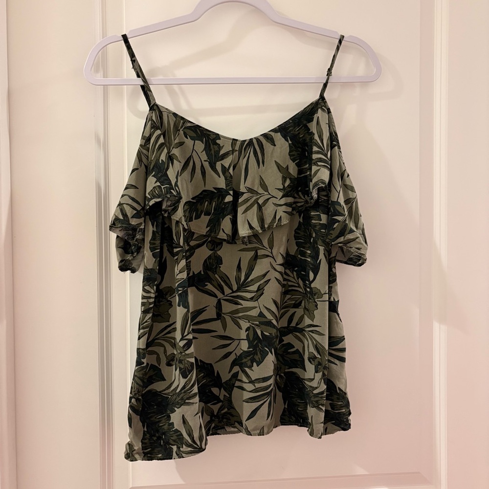 Old Navy Green Leaf Print Off-Shoulder Blouse
